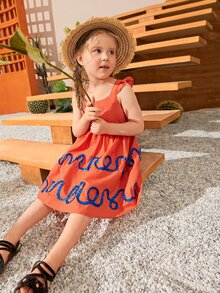 SHEIN Toddler Girls Graphic Print Ruffle Armhole Dress - Burnt Orange - View 9