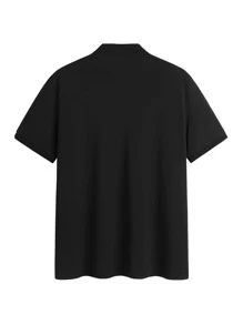 Áo thun có cổ Nam Nút phía trước màu trơn Giải trí - màu đen - Xem 2