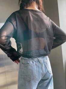 DAZY Áo crop top sọc trễ vai không có áo ngực - màu đen - Xem 2