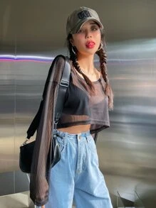 DAZY Áo crop top sọc trễ vai không có áo ngực - màu đen - Xem 8