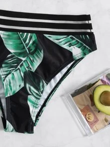 SHEIN Swim Tropical Print Contrast Mesh Bikini Set Wireless Bra Top & High Waist Bikini Bottom 2 Pieces Bikini Summer Beach - Multicolor - View 4