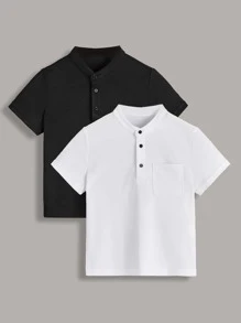 Shein Toddler Boys 2pcs Half Button Patched Pocket Polo Shirt Shein Singapore