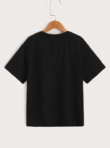 SHEIN Tops con trai Hoạt hình Slogan Giải trí - màu đen - Xem 2