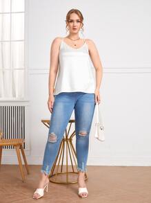 SHEIN Unity Plus Jacquard Cami Top - White - View 3