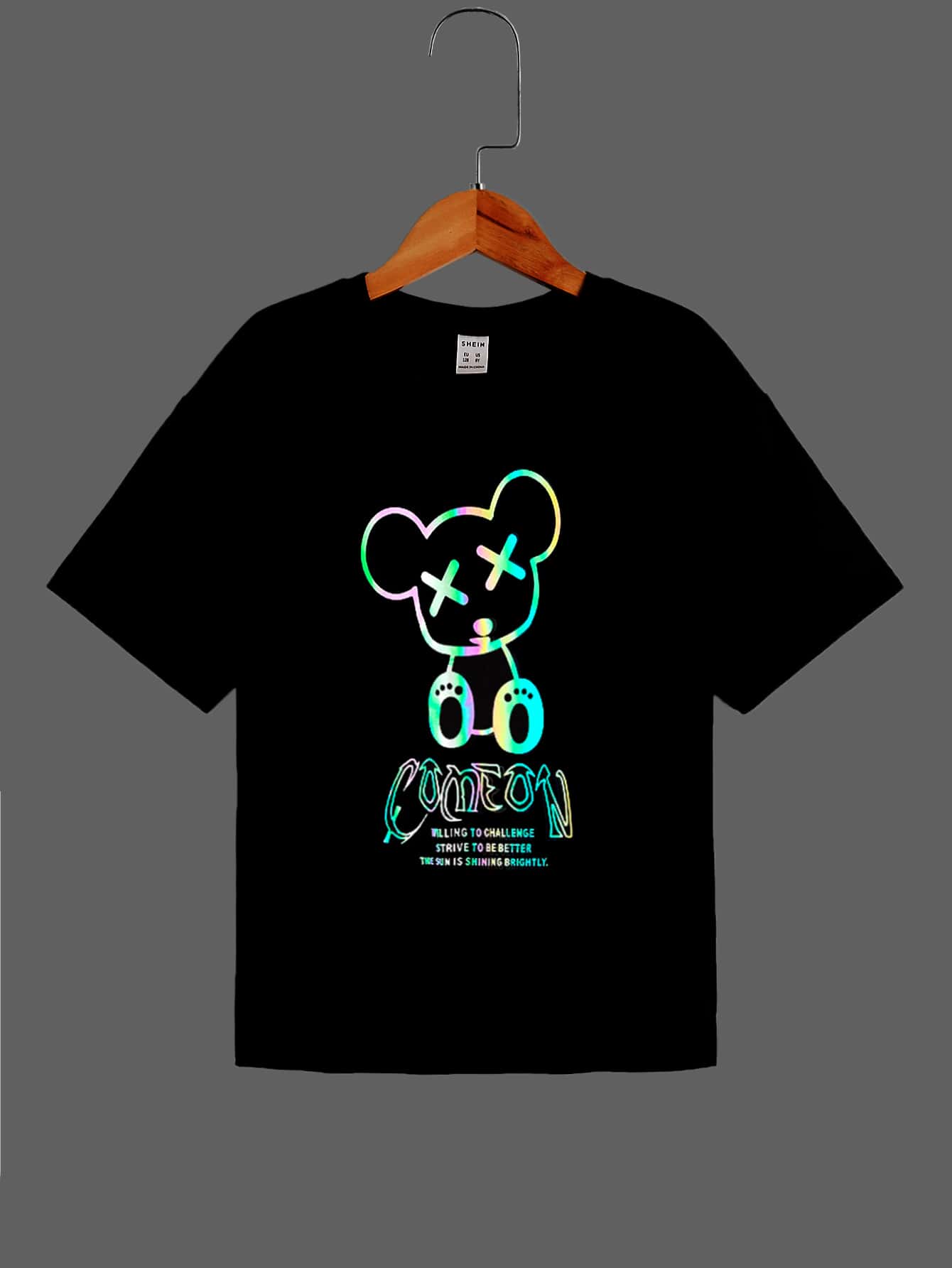 SHEIN Tops con trai Hoạt hình Slogan Giải trí - màu đen - Xem 1