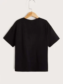 SHEIN Tops con trai Hoạt hình Slogan Giải trí - màu đen - Xem 2