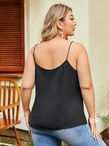 SHEIN Frenchy Plus Contrast Lace Cami Top - Black - View 2