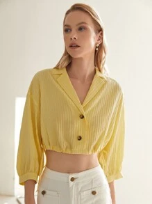 MOTF PREMIUM VISCOSE BALLOON SLEEVE CROPPED BLOUSE - Yellow - View 2