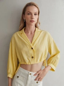 MOTF PREMIUM VISCOSE BALLOON SLEEVE CROPPED BLOUSE - Yellow - View 4