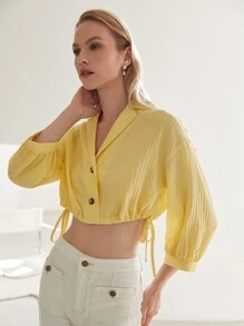 MOTF PREMIUM VISCOSE BALLOON SLEEVE CROPPED BLOUSE - Yellow - View 6