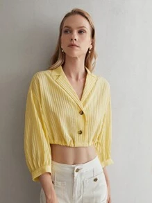 MOTF PREMIUM VISCOSE BALLOON SLEEVE CROPPED BLOUSE - Yellow - View 7