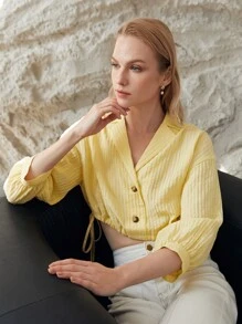 MOTF PREMIUM VISCOSE BALLOON SLEEVE CROPPED BLOUSE - Yellow - View 10