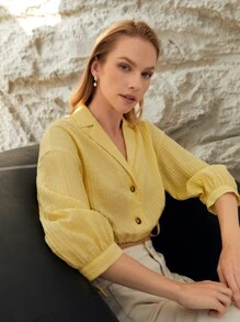 MOTF PREMIUM VISCOSE BALLOON SLEEVE CROPPED BLOUSE - Yellow - View 11