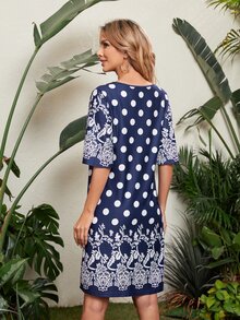 EMERY ROSE 植物和波點圖案蝴蝶袖連衣裙 - 彩色 - 查看 3