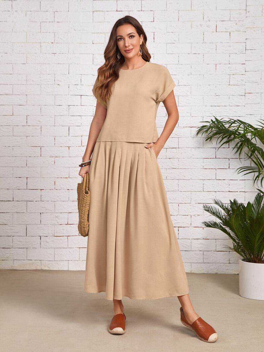 EMERY ROSE Bộ đồ hai mảnh nữ màu trơn Giải trí - Màu Khaki - Xem 1