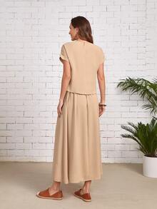 EMERY ROSE Bộ đồ hai mảnh nữ màu trơn Giải trí - Màu Khaki - Xem 2