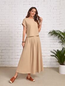 EMERY ROSE Bộ đồ hai mảnh nữ màu trơn Giải trí - Màu Khaki - Xem 4