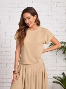 EMERY ROSE Bộ đồ hai mảnh nữ màu trơn Giải trí - Màu Khaki - Xem 5