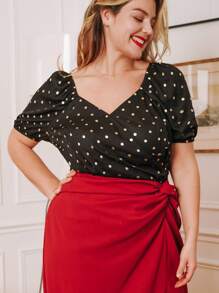 Áo sơ mi Plus Size Chấm bi Thanh lịch - màu đen - Xem 1