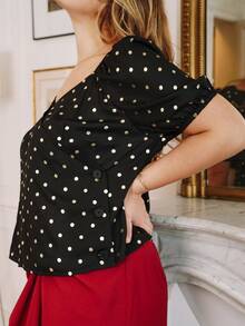 Áo sơ mi Plus Size Chấm bi Thanh lịch - màu đen - Xem 3