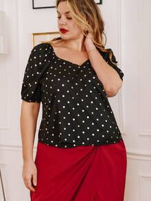 Áo sơ mi Plus Size Chấm bi Thanh lịch - màu đen - Xem 4