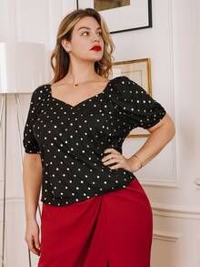 Áo sơ mi Plus Size Chấm bi Thanh lịch - màu đen - Xem 5