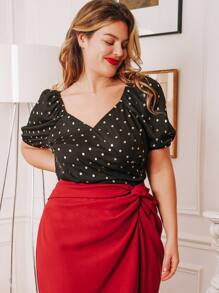 Áo sơ mi Plus Size Chấm bi Thanh lịch - màu đen - Xem 6