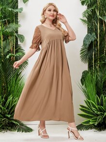 Đầm Plus Size Xù màu trơn Giải trí - Màu nâu  Mocha - Xem 1