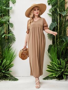 Đầm Plus Size Xù màu trơn Giải trí - Màu nâu  Mocha - Xem 3