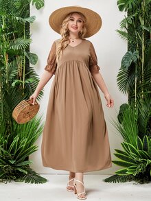 Đầm Plus Size Xù màu trơn Giải trí - Màu nâu  Mocha - Xem 4