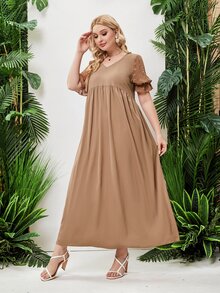 Đầm Plus Size Xù màu trơn Giải trí - Màu nâu  Mocha - Xem 5