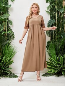 Đầm Plus Size Xù màu trơn Giải trí - Màu nâu  Mocha - Xem 6
