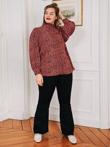 大碼小碎花燈籠袖襯衫 - 彩色 - 查看 3