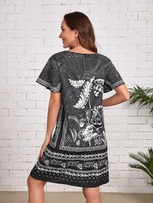 EMERY ROSE 熱帶圖案荷葉袖連衣裙 - 彩色 - 查看 3