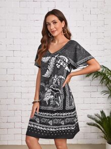 EMERY ROSE 熱帶圖案荷葉袖連衣裙 - 彩色 - 查看 5