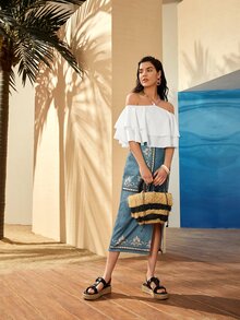 Mulvari Top a capas fruncido con cadena con cordón trasero - Blanco - Ver 2