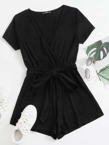 SHEIN EZwear Jumpsuits Plus Size Thắt lưng Trọn gói Gân đan màu trơn Giải trí - màu đen - Xem 1