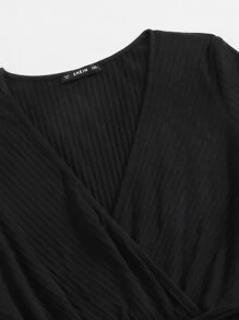 SHEIN EZwear Jumpsuits Plus Size Thắt lưng Trọn gói Gân đan màu trơn Giải trí - màu đen - Xem 3