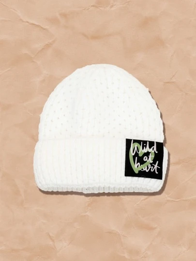 ROMWE Grunge Punk Gorro de punto con estampado de letra con parche