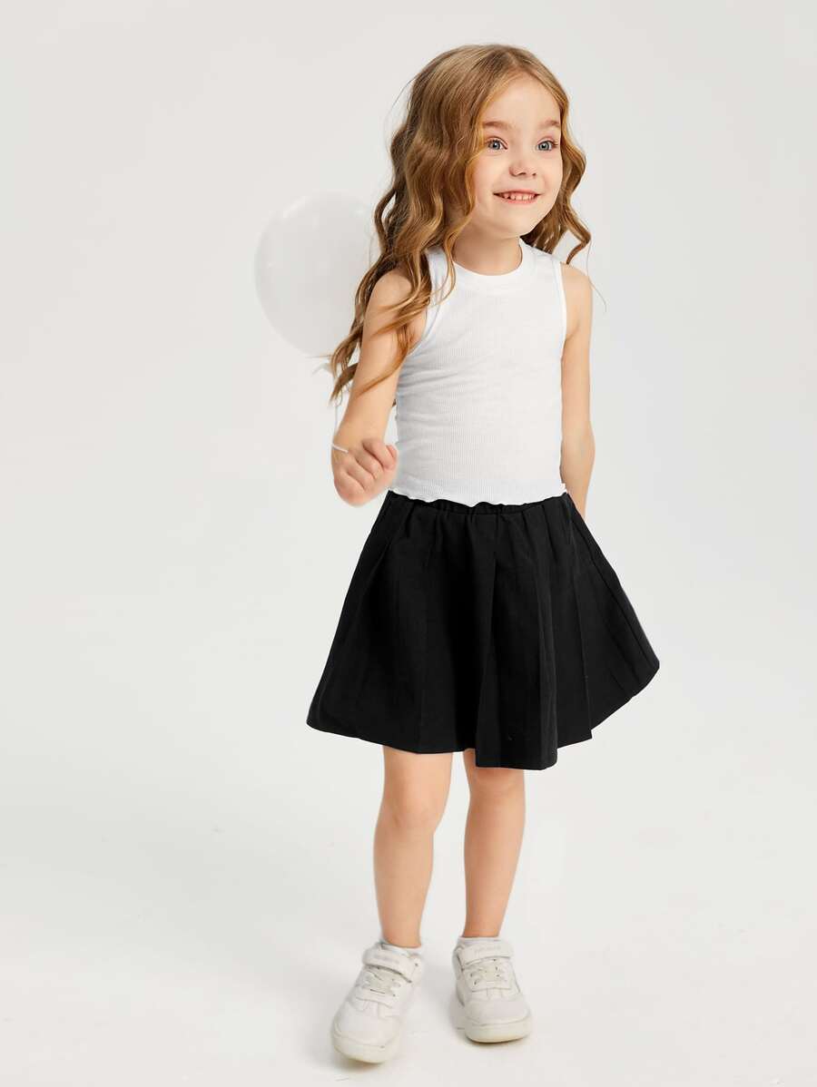 SHEIN Leap Crew Young Girl Solid Lettuce Trim Tank Top - White - View 1