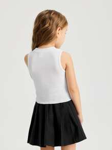 SHEIN Leap Crew Young Girl Solid Lettuce Trim Tank Top - White - View 2