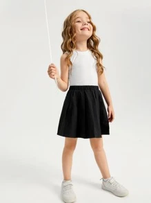 SHEIN Leap Crew Young Girl Solid Lettuce Trim Tank Top - White - View 3