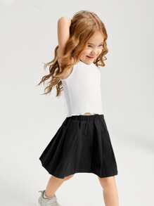 SHEIN Leap Crew Young Girl Solid Lettuce Trim Tank Top - White - View 4