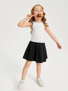 SHEIN Leap Crew Young Girl Solid Lettuce Trim Tank Top - White - View 5