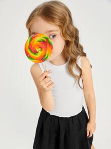 SHEIN Leap Crew Young Girl Solid Lettuce Trim Tank Top - White - View 6