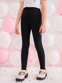 SHEIN Leggings Bé Gái Tim Giải trí - màu đen - Xem 1