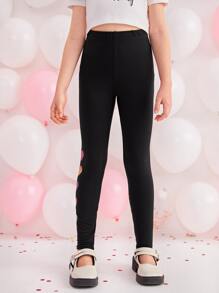 SHEIN Leggings Bé Gái Tim Giải trí - màu đen - Xem 4