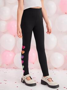 SHEIN Leggings Bé Gái Tim Giải trí - màu đen - Xem 6