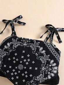 嬰兒女孩paisley印花蝴蝶肩帶斗篷背心和褲子