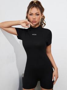 SHEIN EZwear Đơn vị Nữ Gân đan Lá thư - màu đen - Xem 1